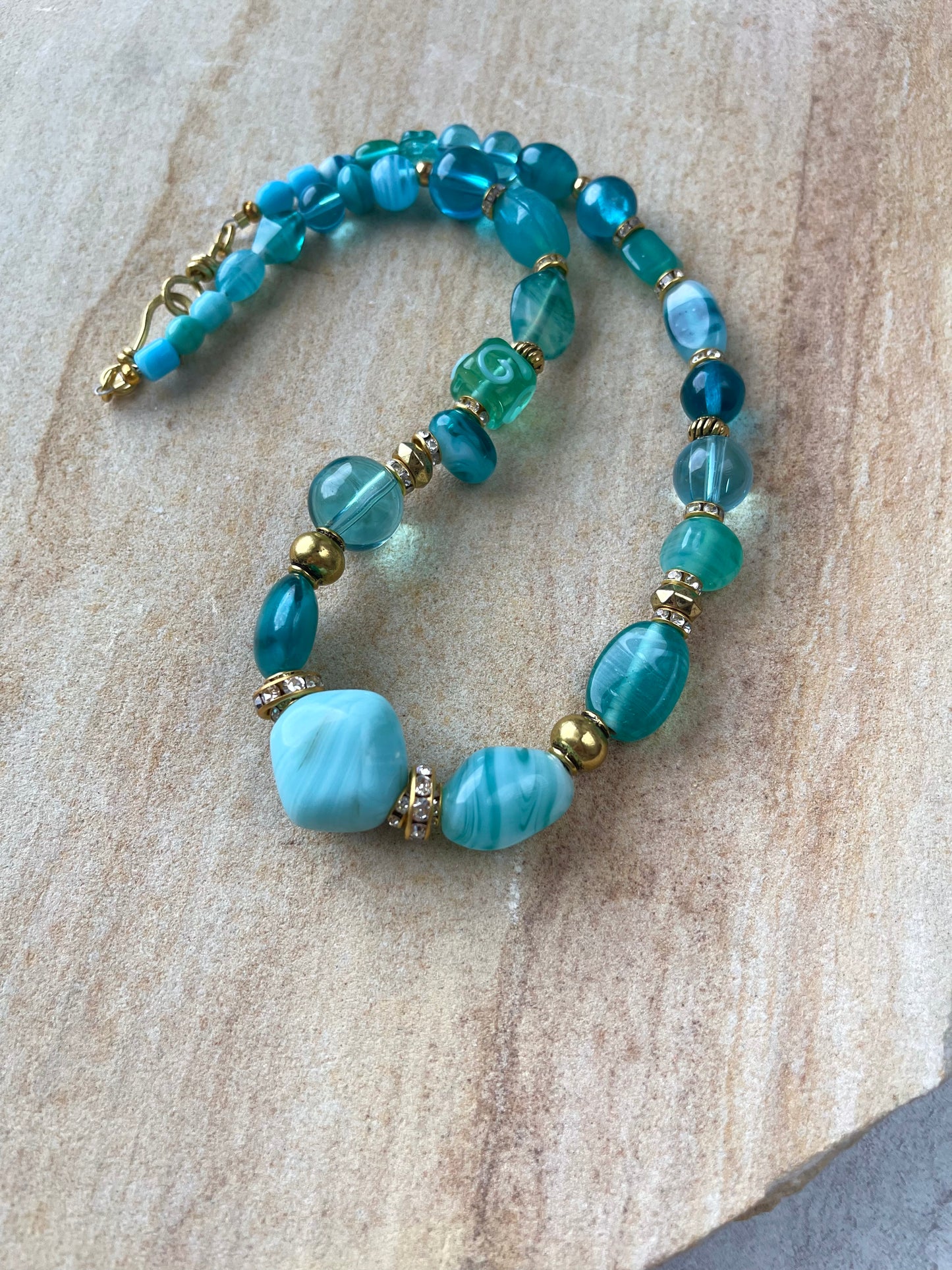 Juno Roman Antiquity Style Turquoise Glass Beaded Necklace for Women