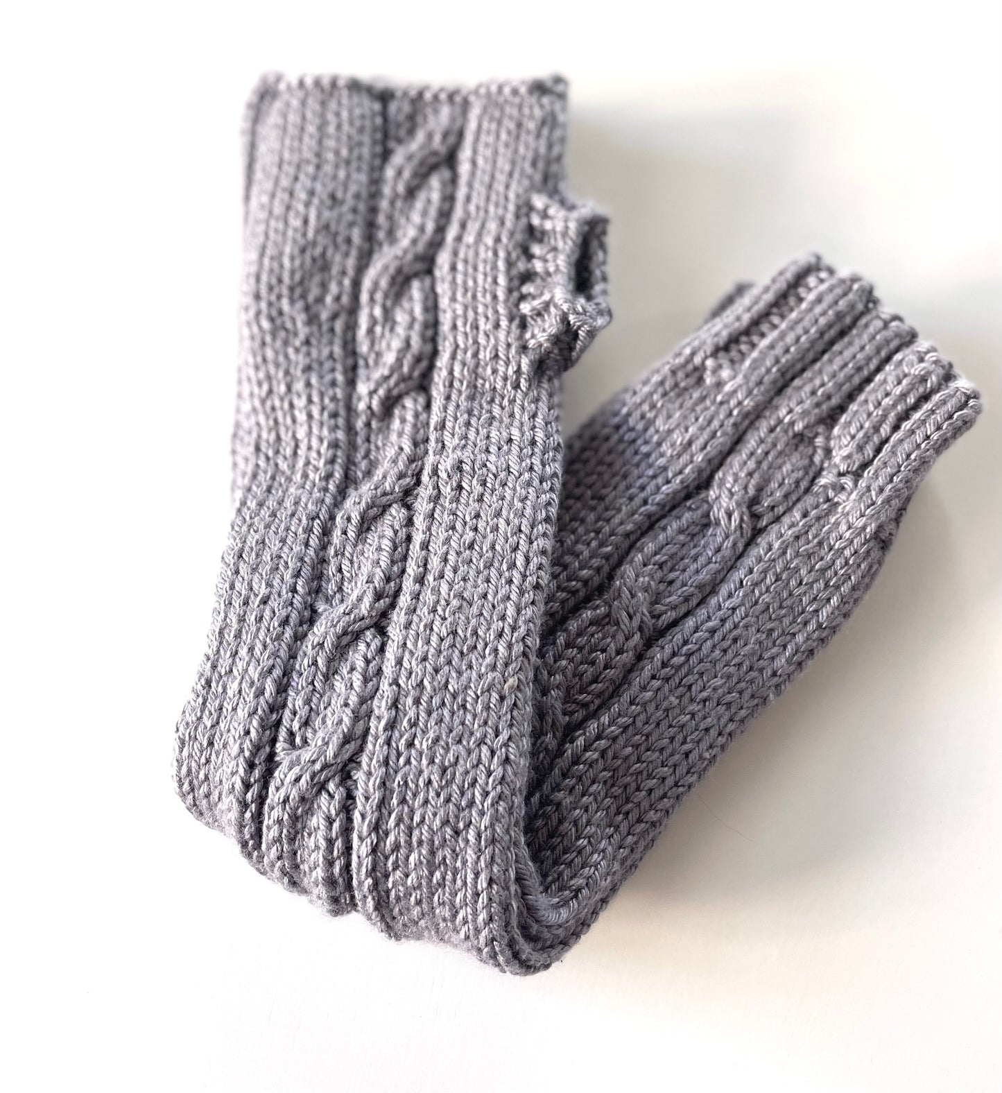 Kids Hand Knit Cable Arm Warmers in Koala Gray