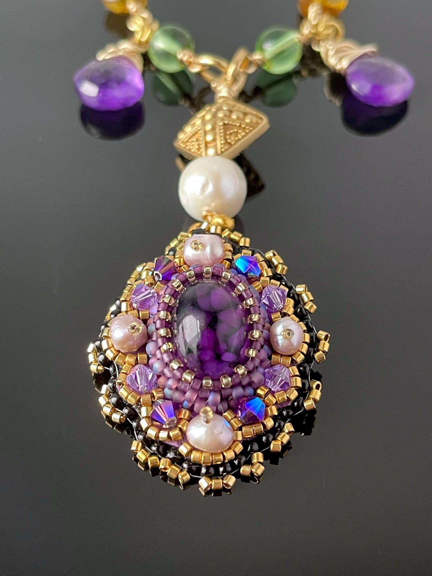 Byzantine Amethyst and Baroque Pearl Chain Necklace