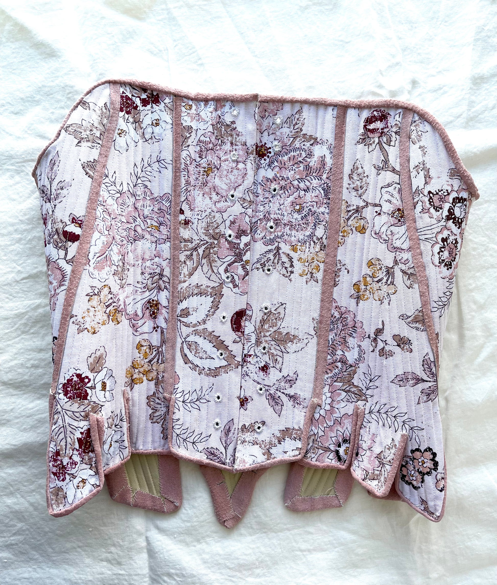 Custom 18th Century Stays Corset, Custom Size Measurements in Romantic Pink  Floral Cotton Fabric, Strapless Fully Boned and Leather Edged